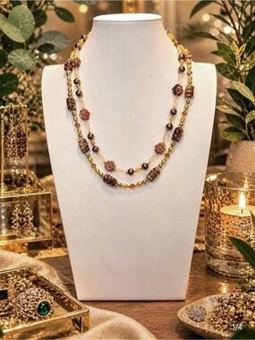 ARTISAN Double Strand Italian Millefiori, Pearl, Czech Glass & Crystal Necklace